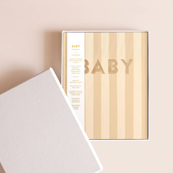 Baby Book Coffee Stripe Boxed for wholesale by Fox & Fallow