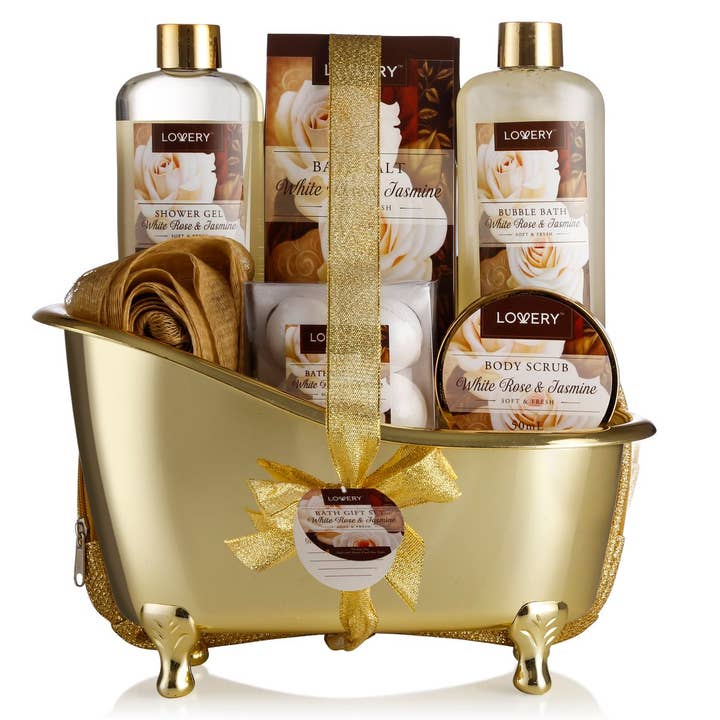 Lovery - Wholesale Bath & Body Set - Home Spa Gift Basket, 13pc Bath & Body, White Rose Jasmine