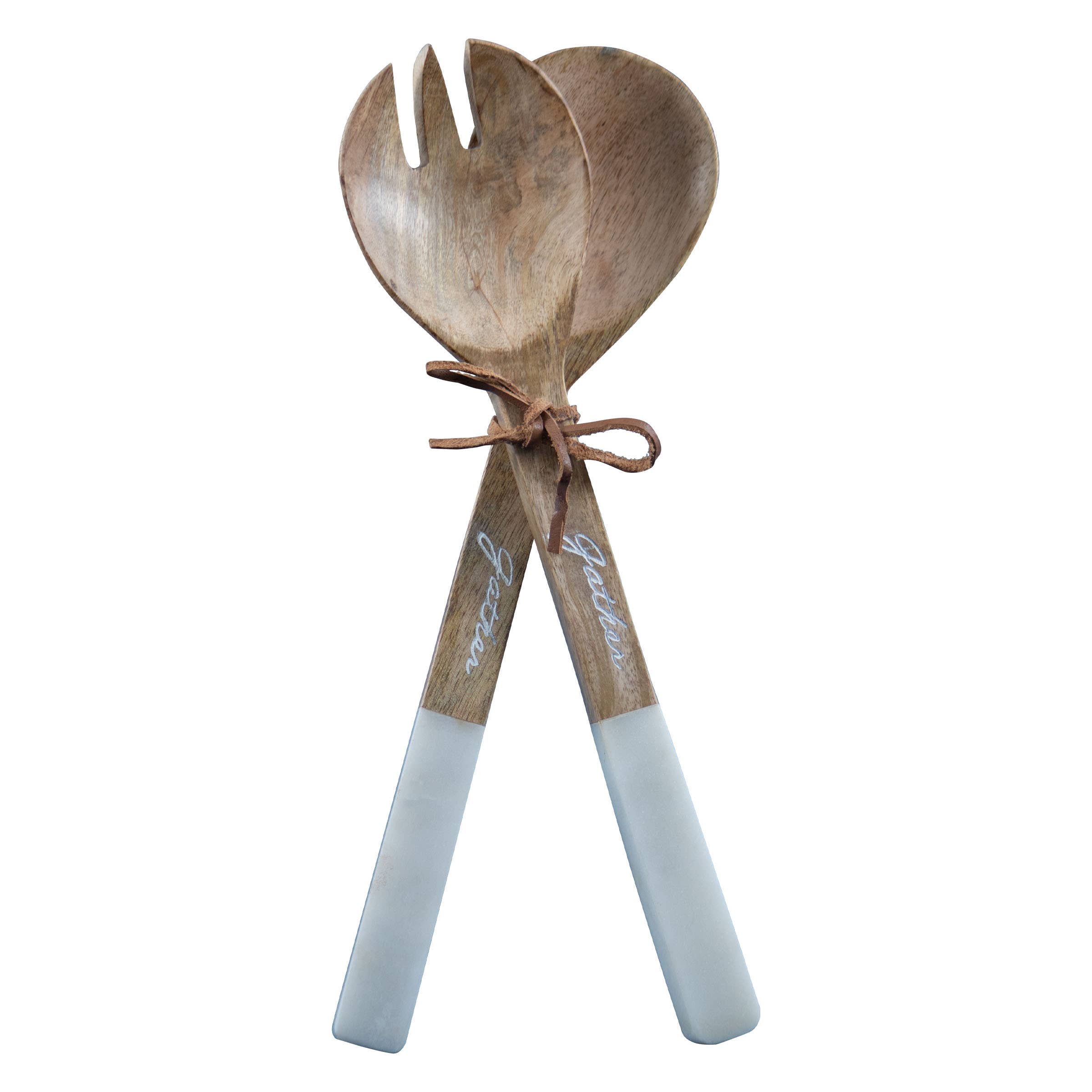 Foreside Home & Garden - Wholesale Serving Utensil - Set 2 Wood Serving Utensils with "Gather" on Handles2