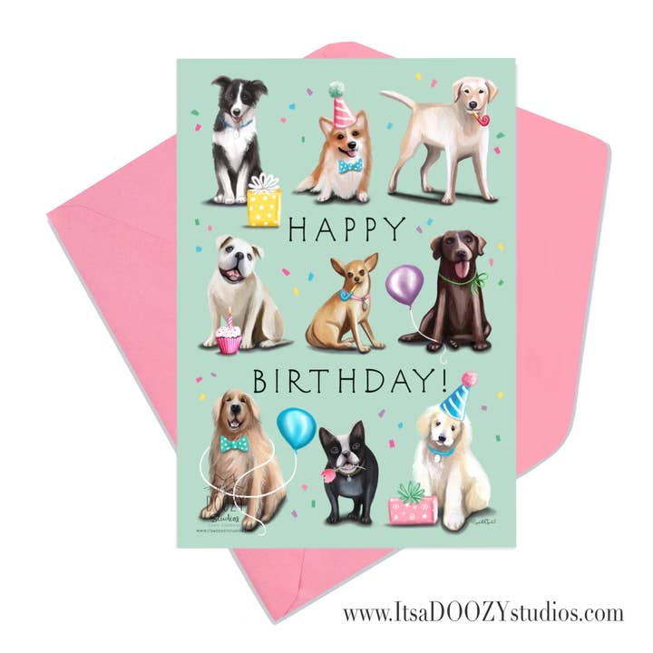 Happy Birthday From the Dogs - Card With Matching Envelope for wholesale by It’s a Doozy Studios