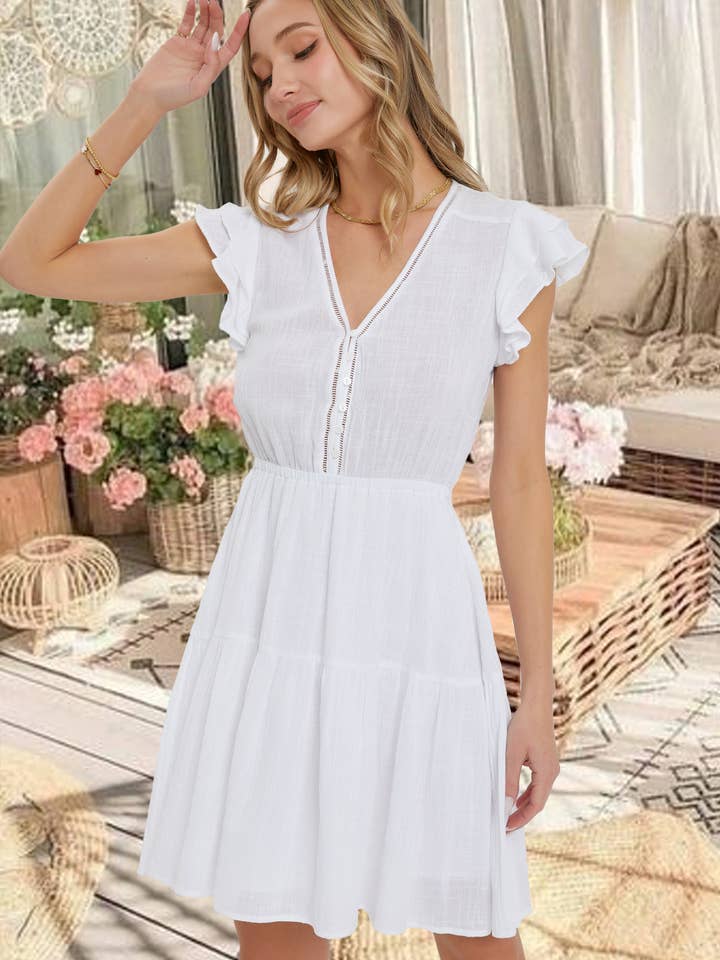 ABITO MINI CHEMISIER IN COTONE CON VOLANT per la vendita all'ingrosso da parte di Sweet Lovely by Jen