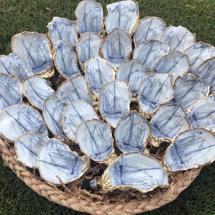 Place of Grace Designs - Wholesale Wine Stopper - Oyster Shell Wine Stopper--Sailboat Print1