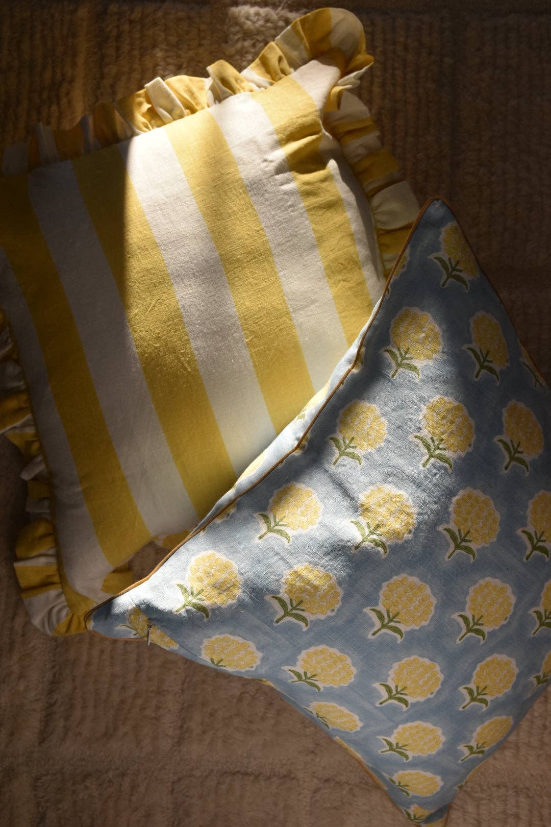 Katel Home - Wholesale Throw/Decorative Pillow - Augusta Yellow Striped Ruffle Pillow4