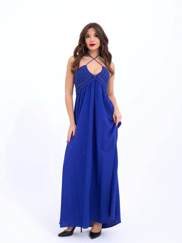 Boho Chic Maxi Dress – Crochet Detail Halter Neck for wholesale by SoulofMu