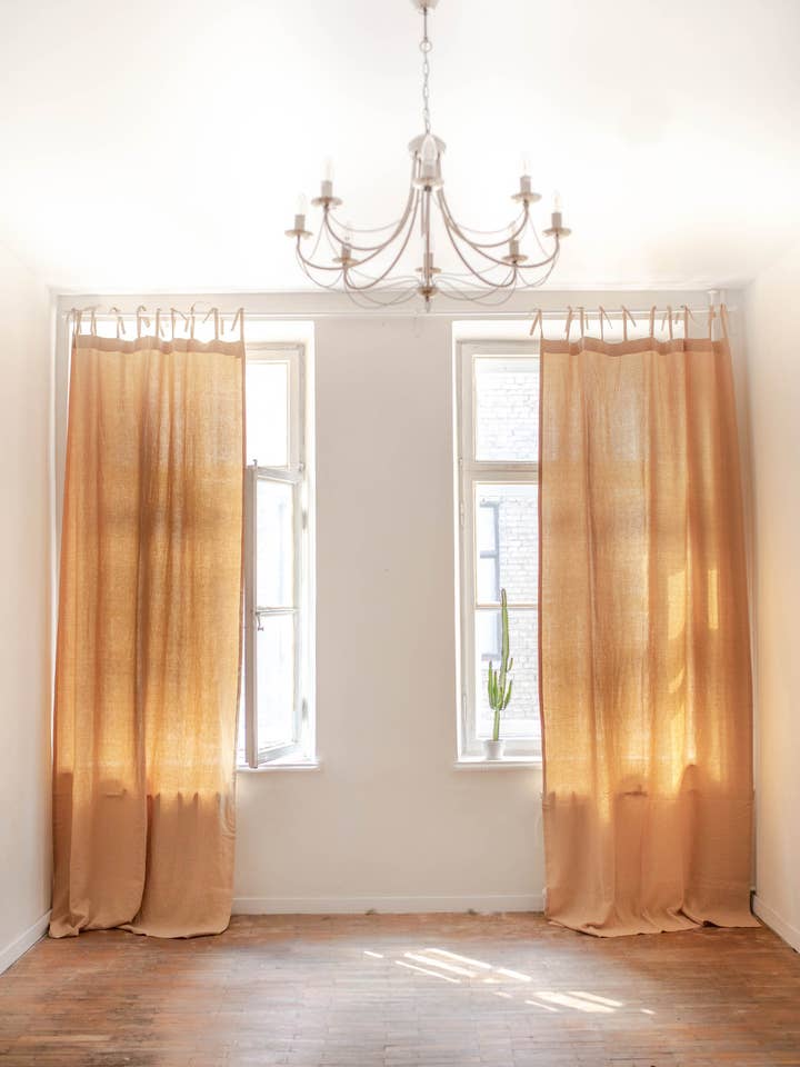 Tie top linen curtain for wholesale by AmourLinen