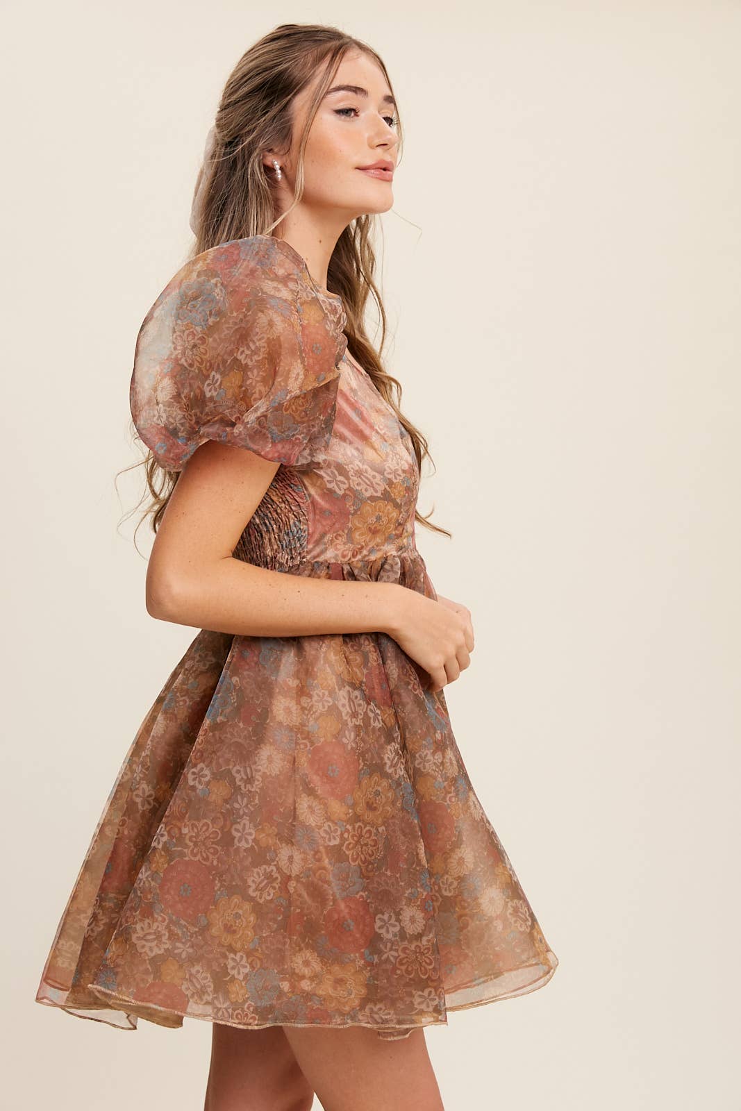 Listicle - Wholesale Dress - Women's - Floral Puff Sleeve Organza Mini Dress20