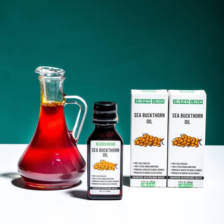 SiberianGreen - Wholesale Bath/Body Oil - Siberian Sea Buckthorn Seeds and Berries Oil | 100% Natural Extra Virgin Cold Pressed 100 ml / 3.4 fl oz | Premium Carotenoids