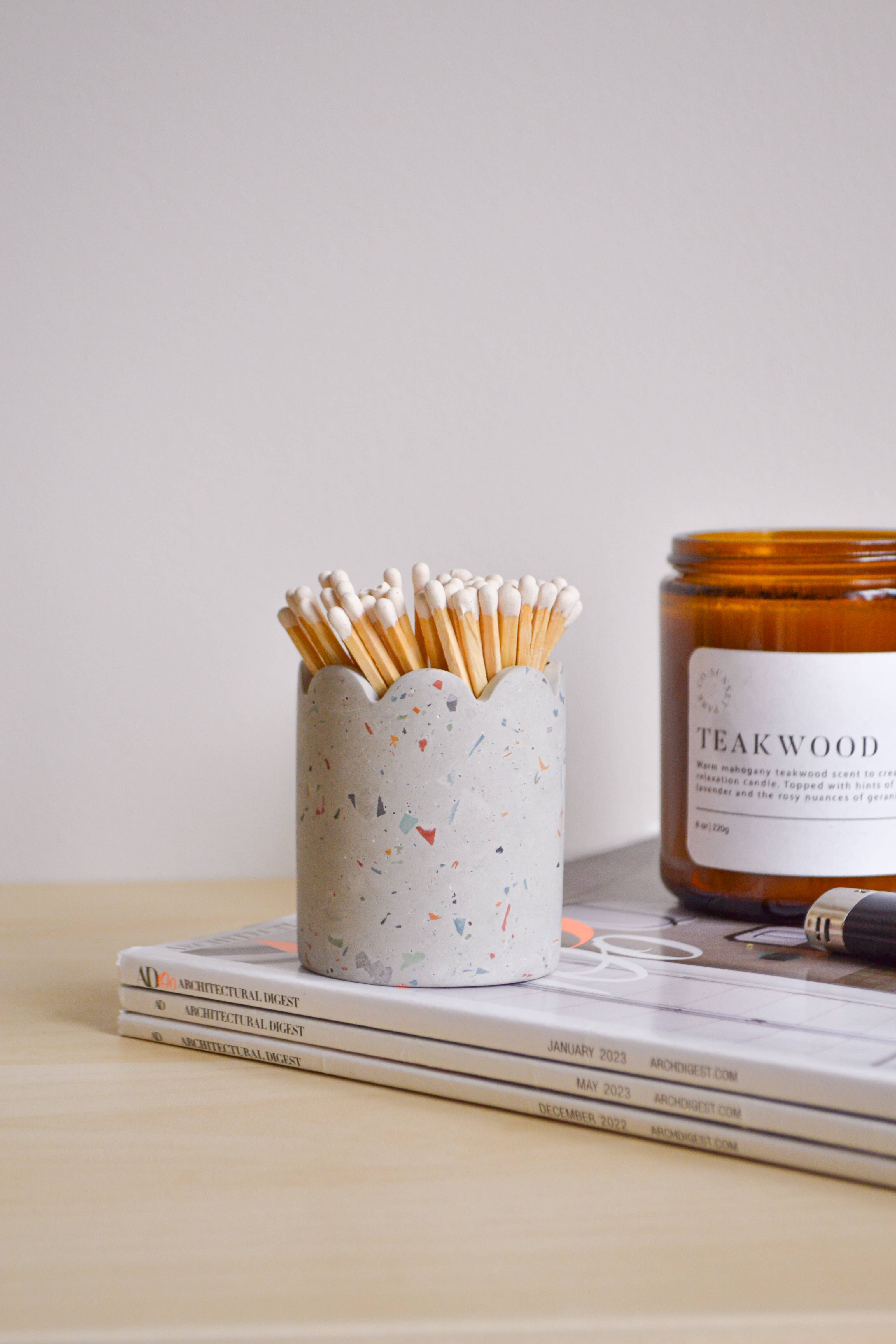 LindaMakess – wholesale Tändstickshållare – Nollavfall Terrazzo Skålad Tändsticksbehållare med Tändstål2