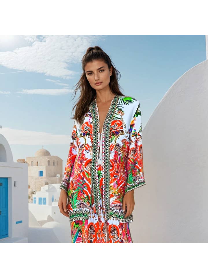 Kaftans that Bling - Wholesale Kimono – Women's - Silk Embellished Kimono jacket Tropical