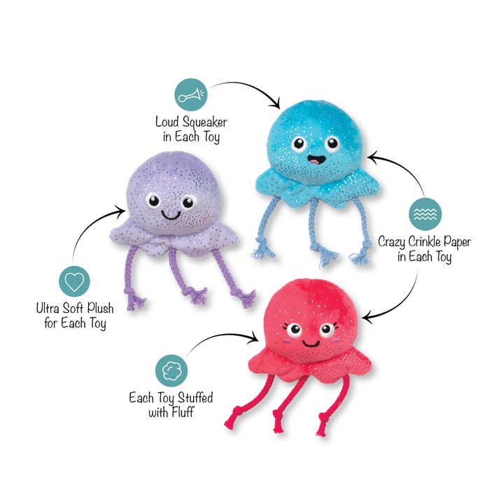 Petshop by Fringe Studio - Wholesale Pet Toy Set - Dog - TOO TENTACOOL 3PC SMALL DOG TOY SET