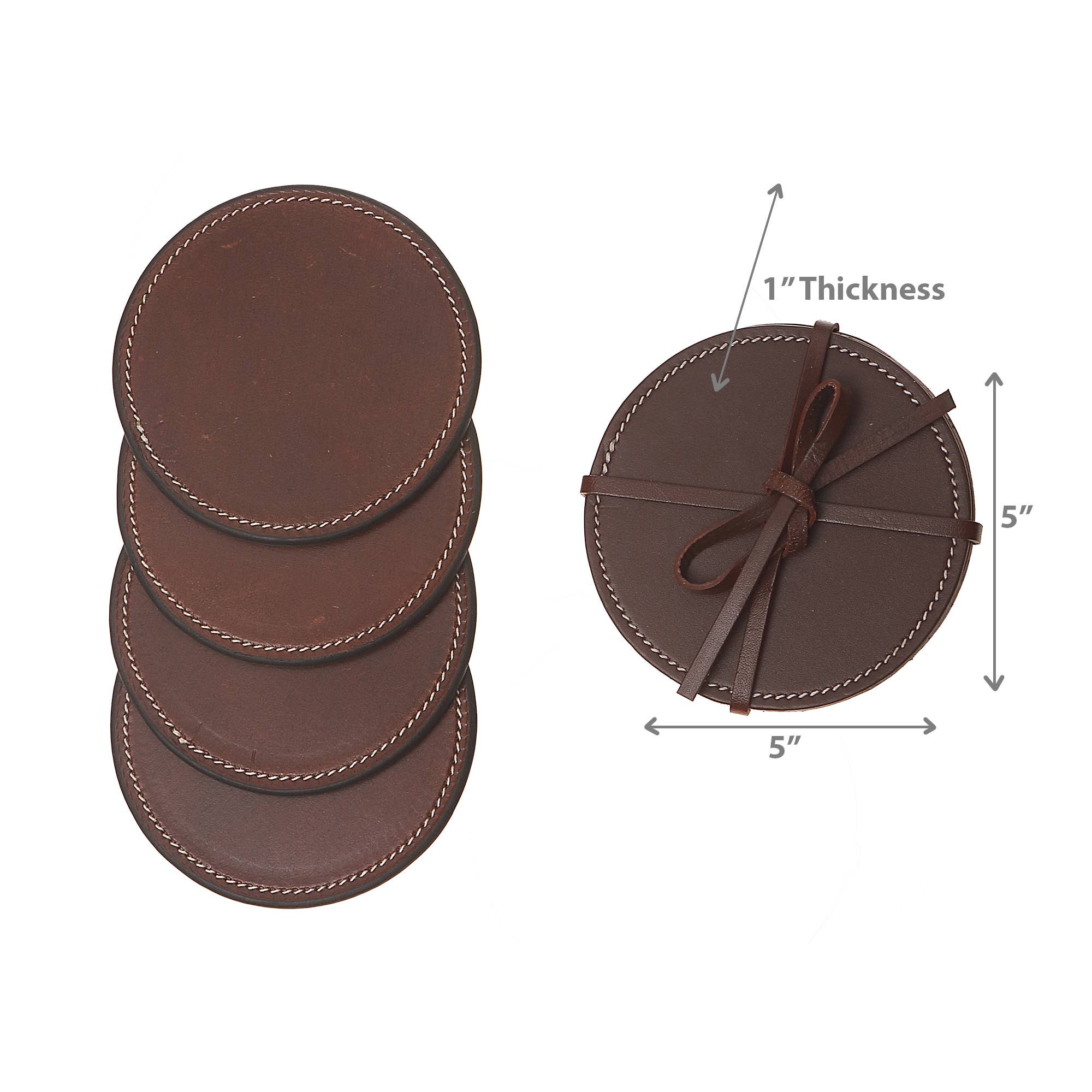 4Pc Round Genuine Leather Coasters Tan for wholesale on Faire2