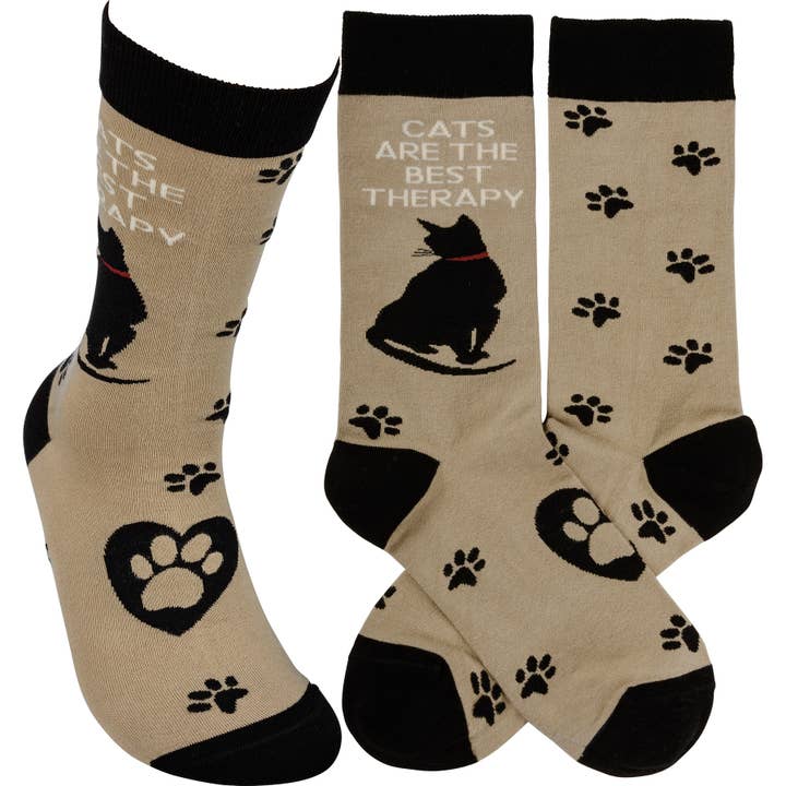 Cats Are The Best Therapy Socks for wholesale by Primitives by Kathy