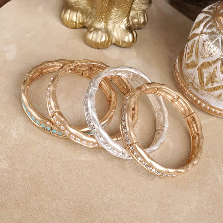 PennyLine inc - Wholesale Bangle Bracelet - Minimalist Crystal & Pearl Bangle Bracelet – Brushed Gold or Silver5