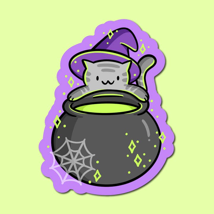 Shop Emily M – Adesivo por atacado – Adesivo de vinil de gato bruxa caldeirão