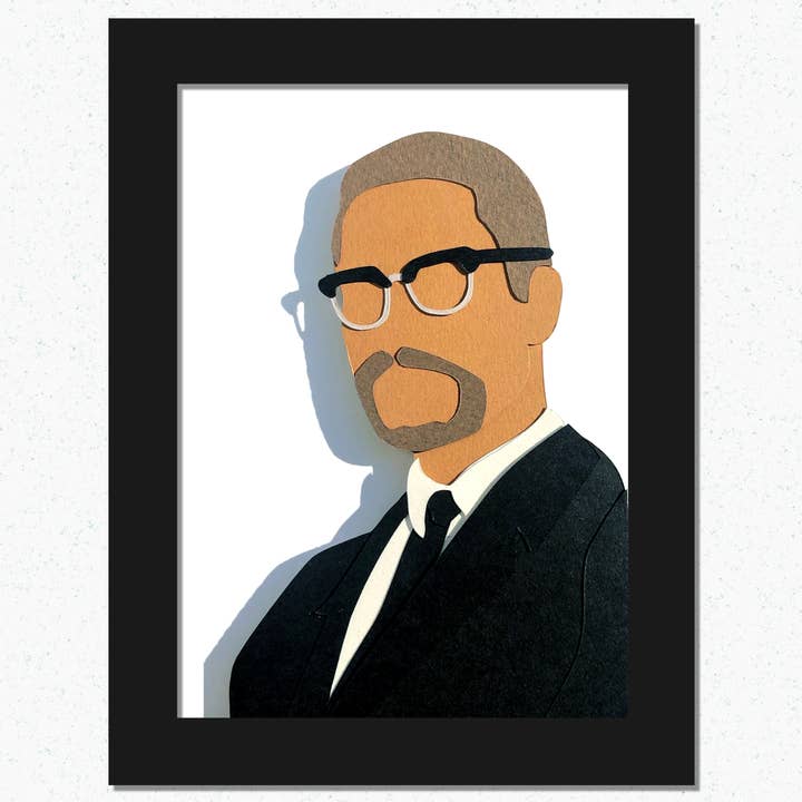 Paper Art Portrait: Malcolm X: Framed, Handmade for wholesale by Paper for the People