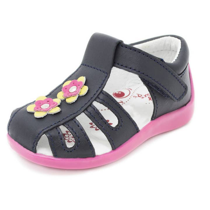 First Steps Hibiscus Flower Sandals - Blue for wholesale by Wobbly Waddlers