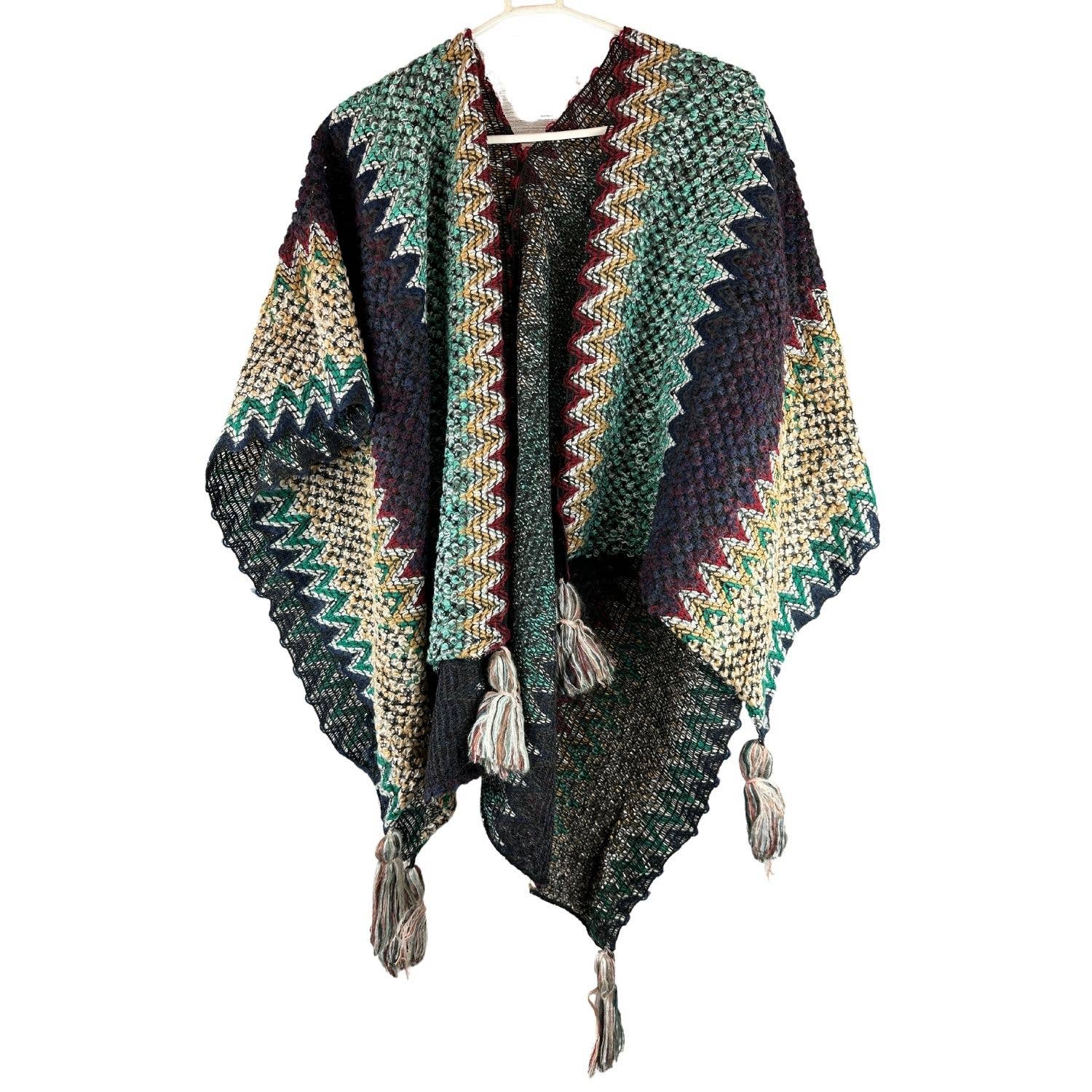 ZKY Wholesale - Venta al por mayor Poncho - Mujer - Chal étnico con flecos en forma de poncho, capa y cárdigan6