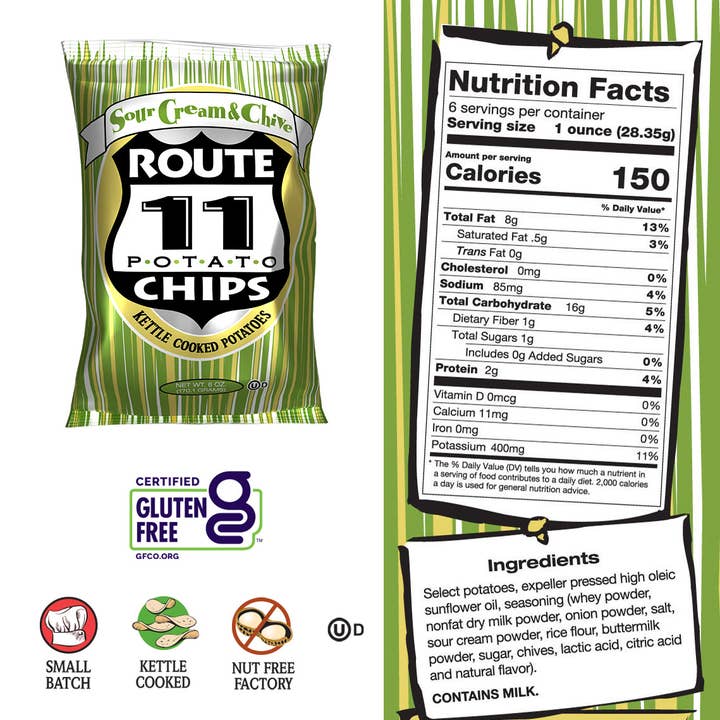 Route 11 Potato Chips - Wholesale Chips - Route 11 Sour Cream & Chive Potato Chips (6oz)2