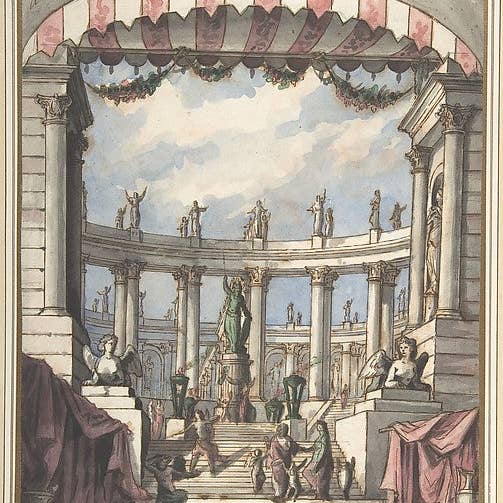 Progetto di Scenografia per Cortile Classico e Colonnato Poster A3 per la vendita all'ingrosso da parte di PERIOD PRINTS