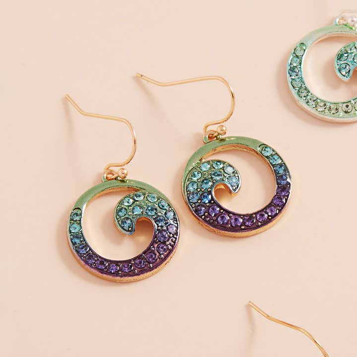 Sensibling Corp. – Brincos de argola por atacado – Brincos Pendentes de Metal Colorido com Ondas em Pedra Pavimentada2