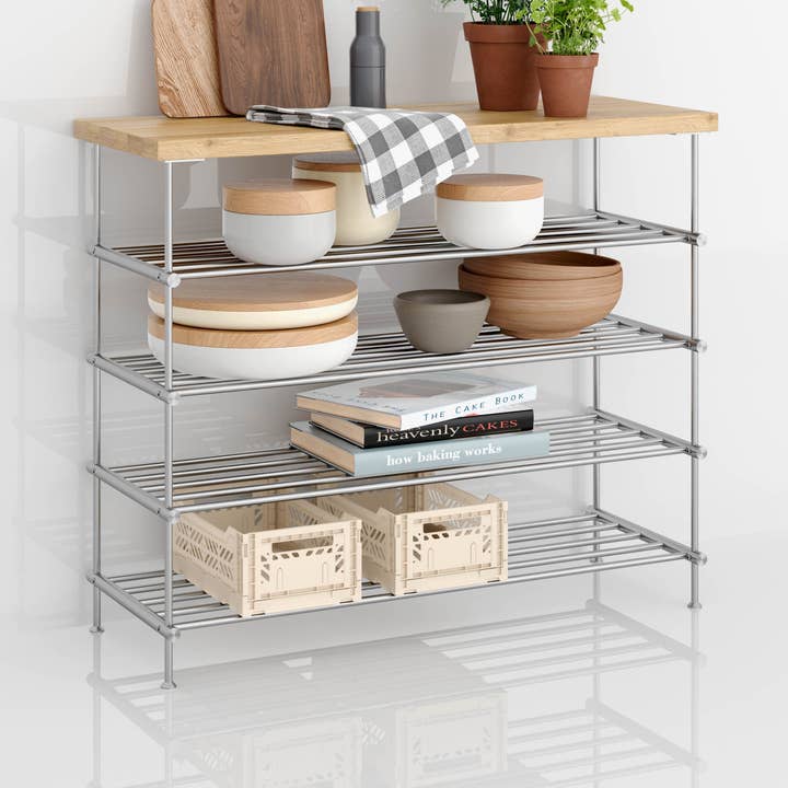 Buffet en acier inoxydable avec étagère en chêne massif pour la vente par PHOS Design GmbH