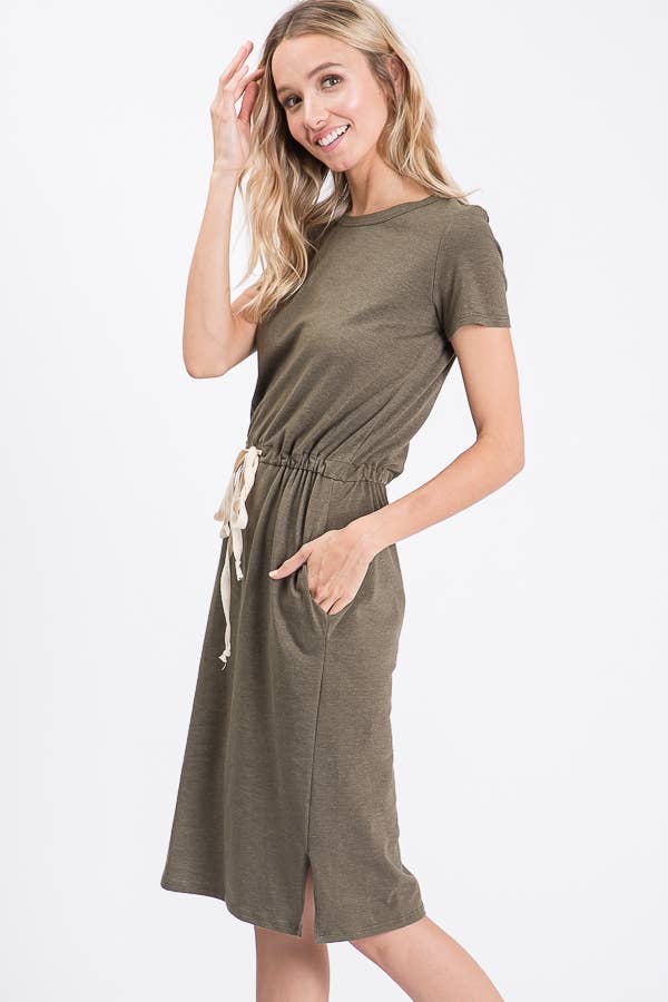 7th Ray - Vente Robe – femme - Robe T-shirt à cordon de serrage à la taille avec poches latérales D24656