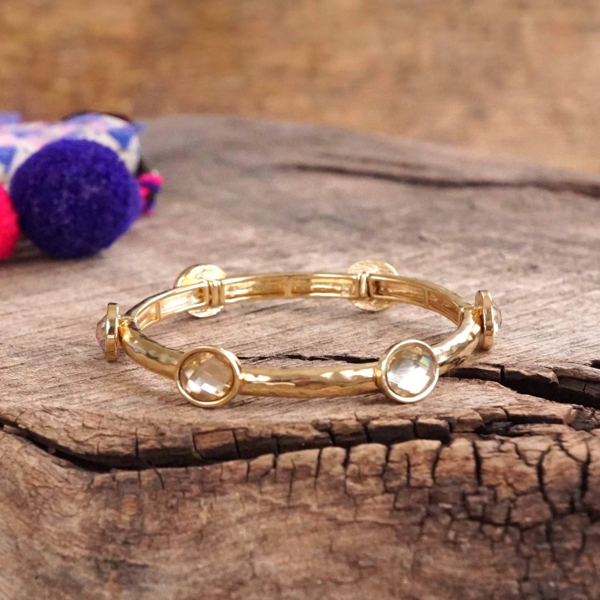 PennyLine inc - Wholesale Bangle Bracelet - Jeweled Golden Bangle - with Faceted glass oval colorful jewels2