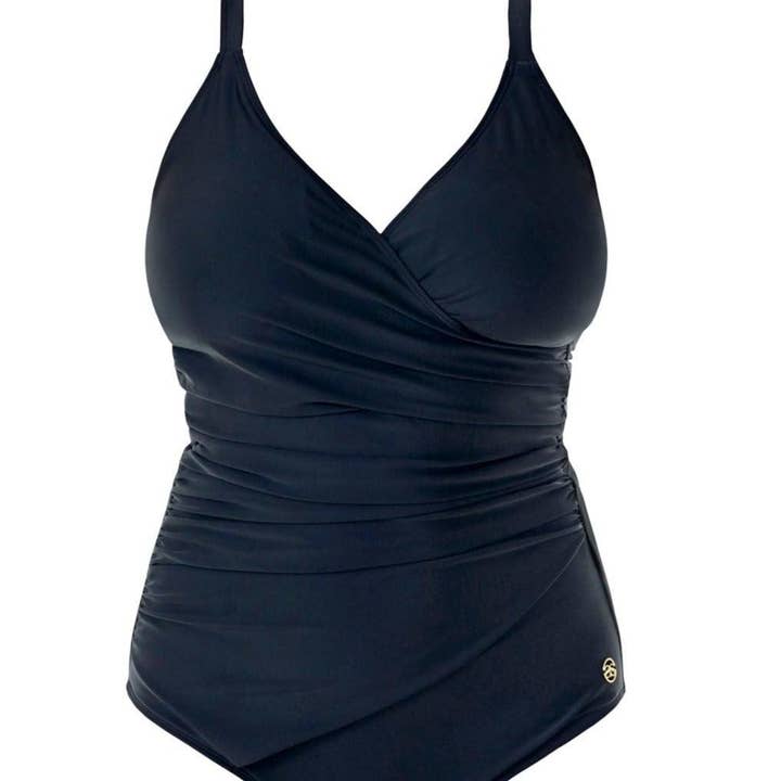 Chloe Mock Wrap Swimsuit Black for wholesale by Seaspray Swimwear