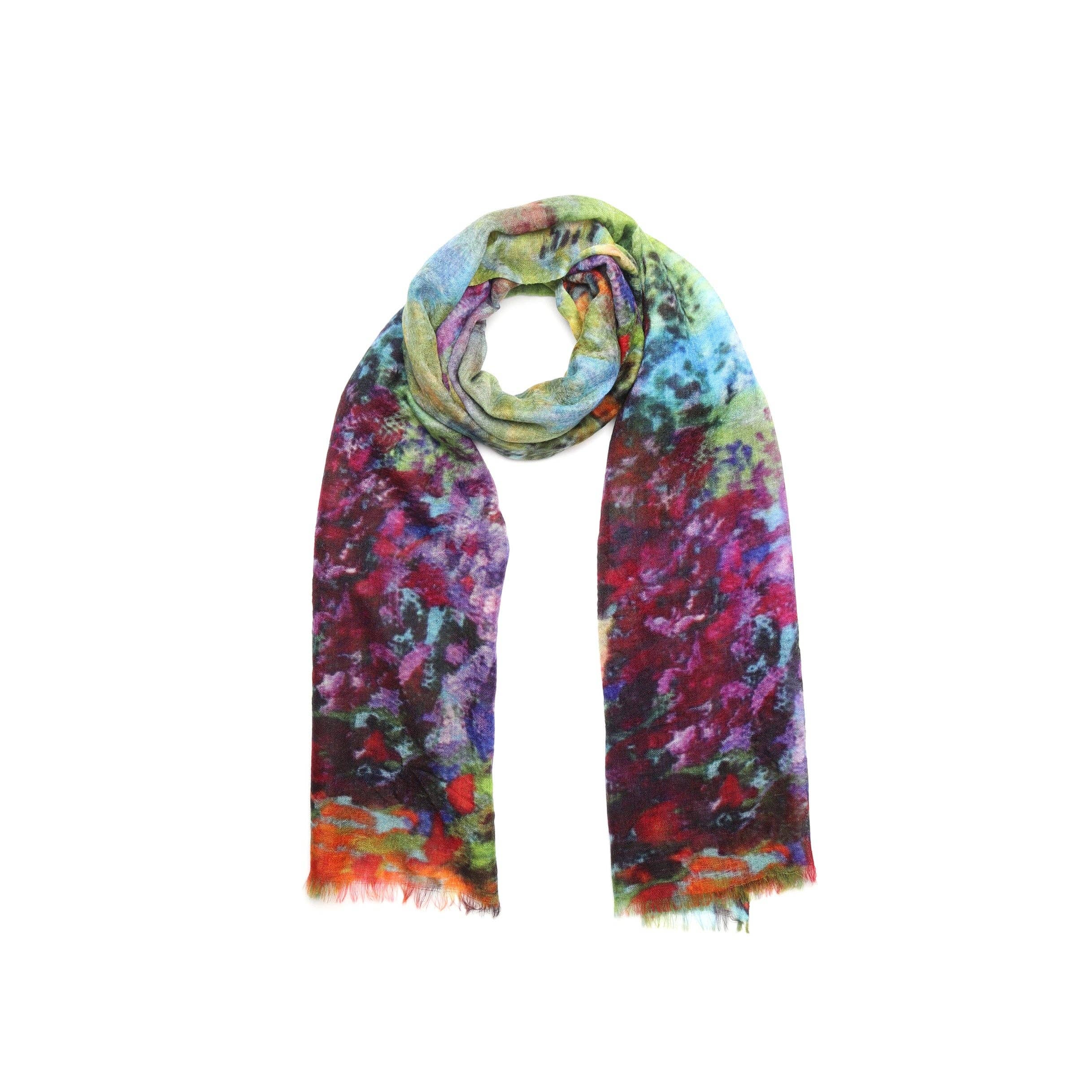 Namaskar Australia - Wholesale Scarf - Women's - Garden Serenity Floral Scarf – Merino Fine Wool  | Impressionist Landscape Print Wrap1