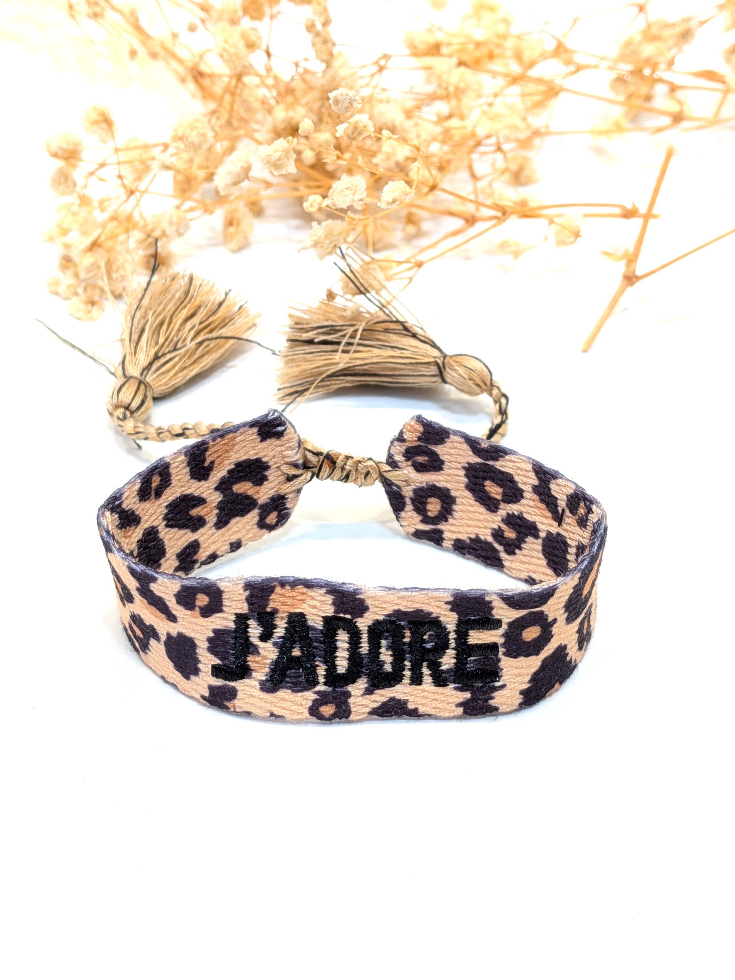 LOLO & YAYA - Wholesale Woven/Braided Bracelet - J'ADORE LEOPARD fabric message bracelet3