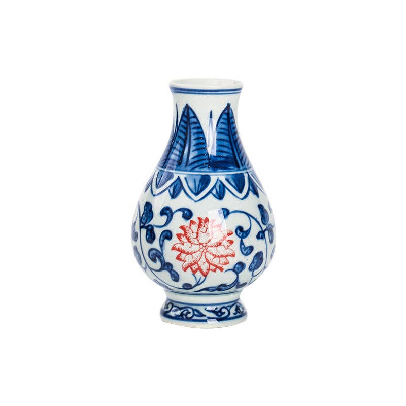 Gohobi （We cover U.S. import duties） - Wholesale Vase - Gohobi Hand-painted Blue and White Porcelain Vase (Red Flowers)18