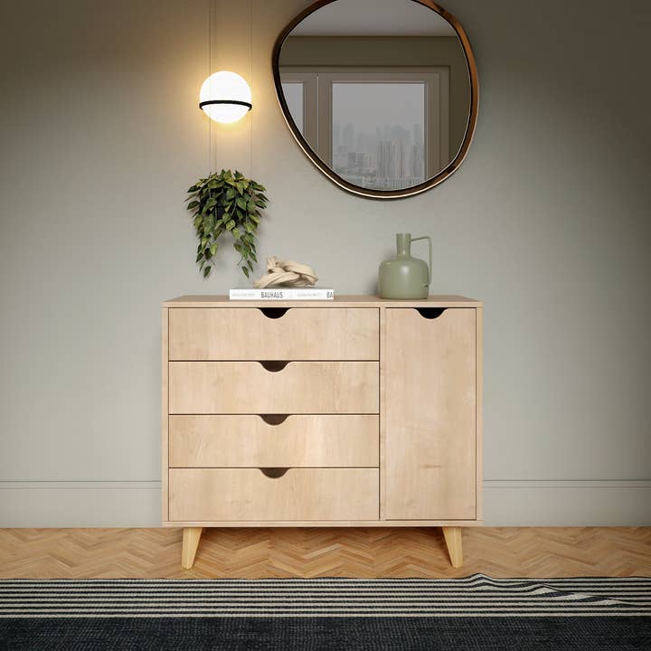 HomeRoots - Wholesale Cabinet - 35" Natural Solid Wood Four Drawer Combo Dresser