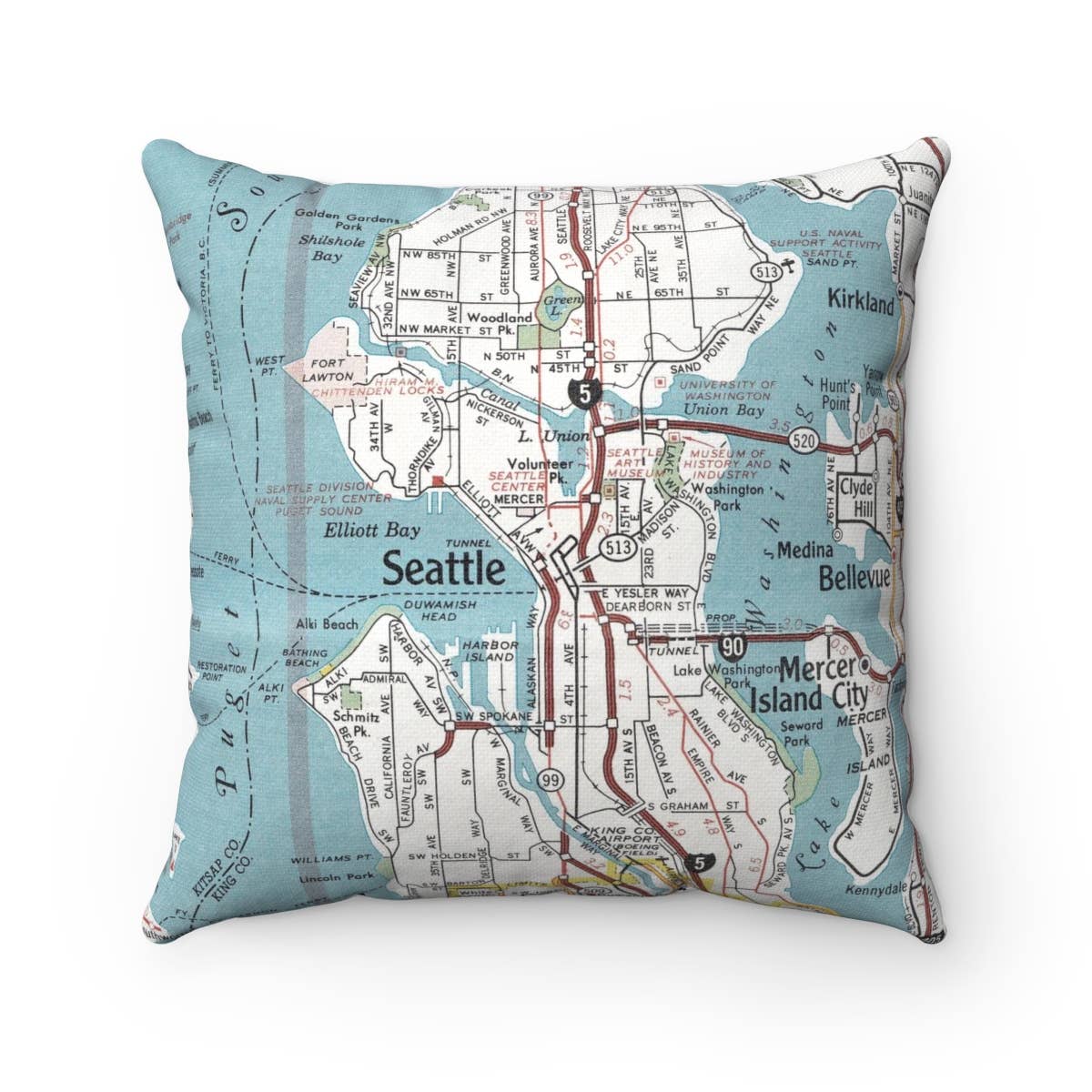 Daisy Mae Designs - Wholesale Throw/Decorative Pillow - Seattle Washington Map Pillow – 18" Square Throw Pillow0