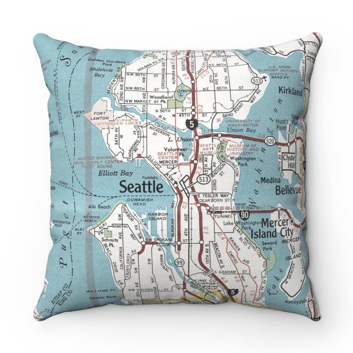 Daisy Mae Designs - Wholesale Throw/Decorative Pillow - Seattle Washington Map Pillow – 18" Square Throw Pillow0