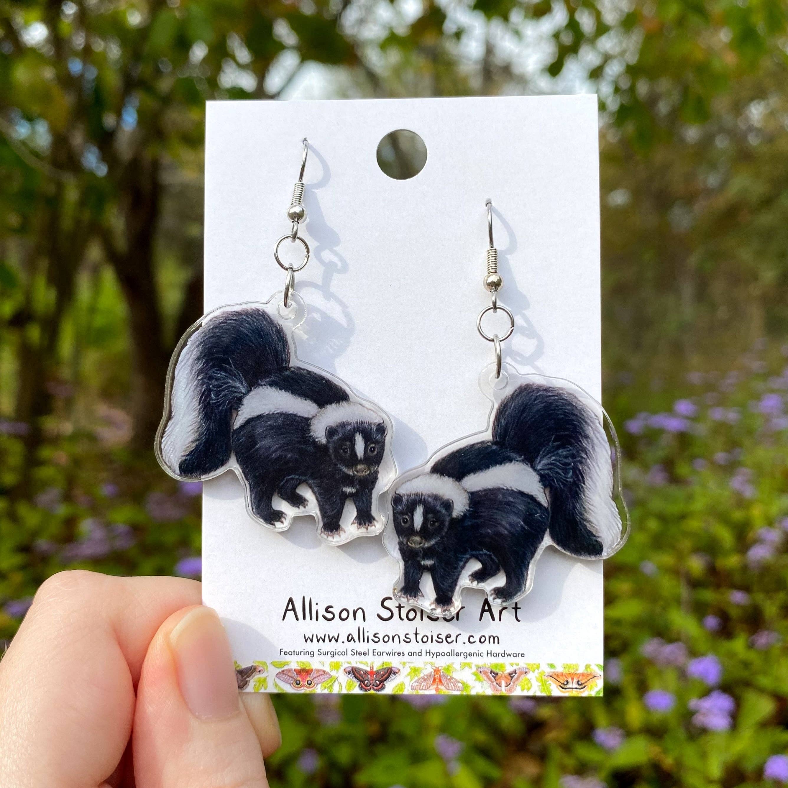 Allison Stoiser Art - Wholesale Dangle Earrings - Acrylic Striped Skunk Earrings