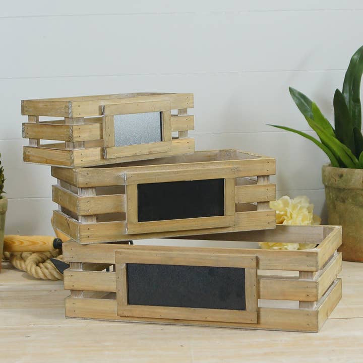 VIP Home & Garden - Wholesale Decorative Tabletop Object - VIP Wood 16 in. Brown Crates with Chalkboard Set 35