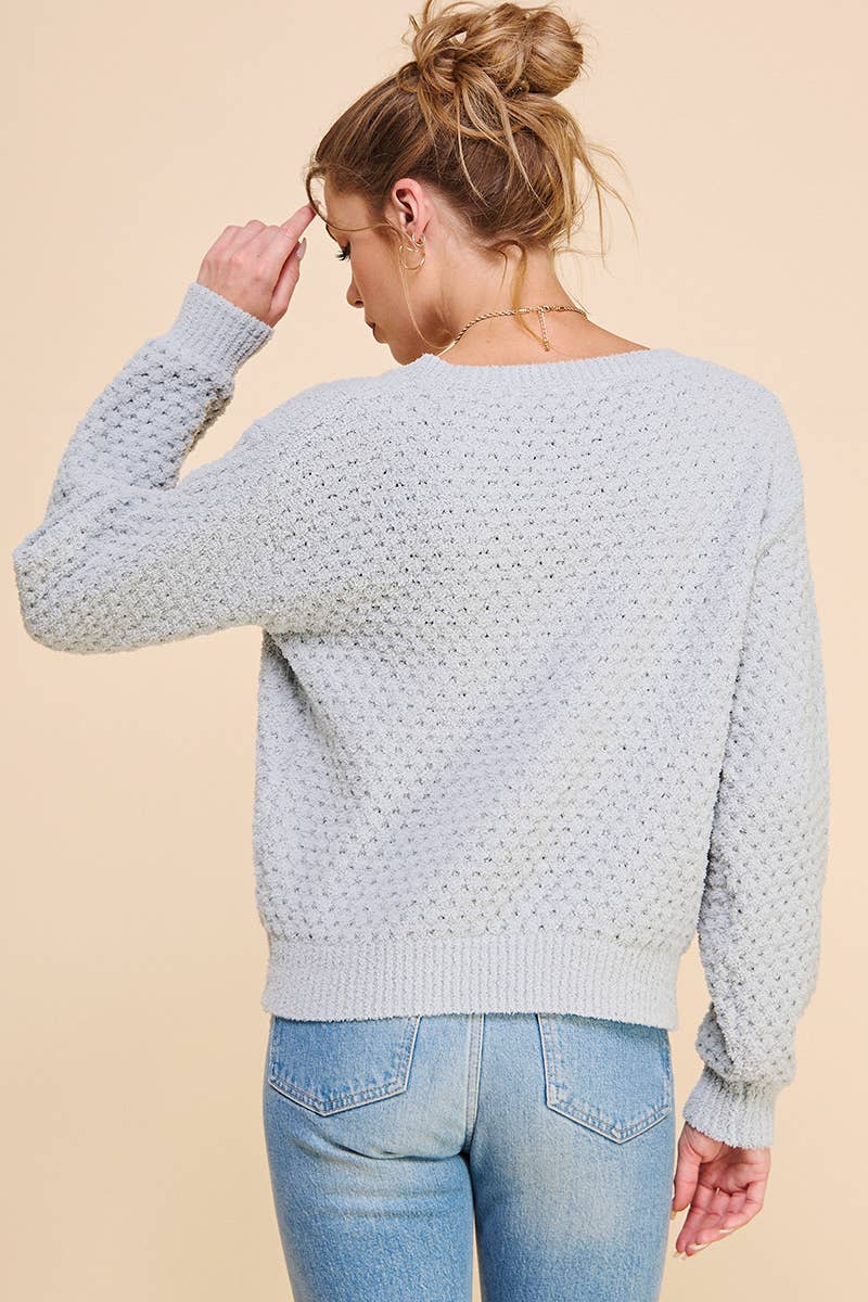 Allie Rose - Wholesale Knit Sweater - Women's - Soft Cloud Pique V Neck Sweater14