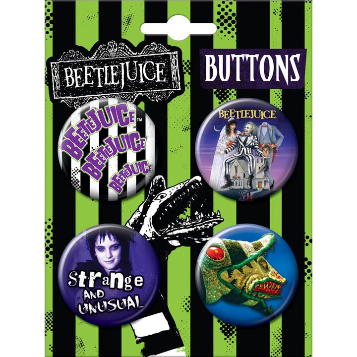 Beetlejuice 4 BT Set Carded 4 Button Set for wholesale by Ata-Boy