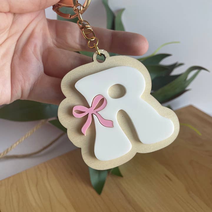 DesignedbyKendal - Wholesale Keychain - Women's - Custom Letter Bow Keychain with Gold Features3