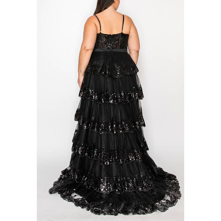 FashionShowcase - Vente Robe – femme - PROM PLUS-Sequins en Dentelle de Tulle avec Jupe à Volants1