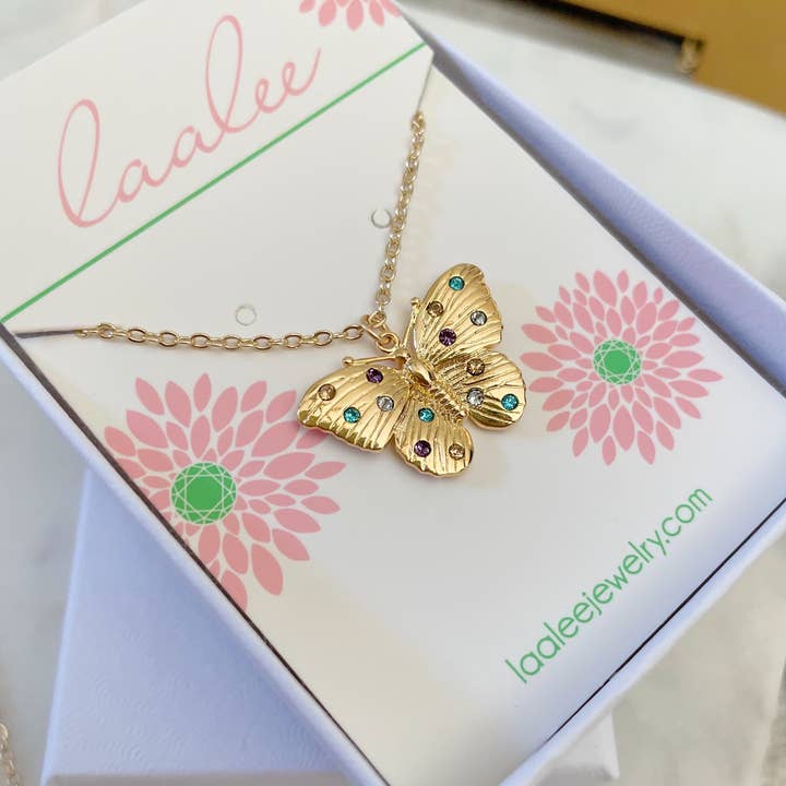 Laalee Jewelry – wholesale Pendant/charm necklace – Gold Layering Necklace, Dainty Minimalist Jewelry, Butterfly
