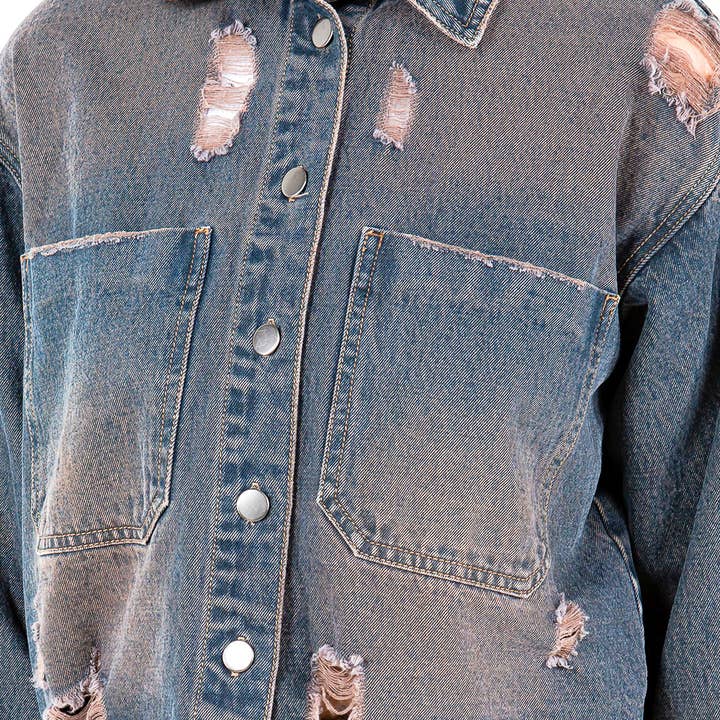 American Bazi - Wholesale Denim Jacket - Women's - DIRTY WASHING DENIM JACKETS-RJK30698