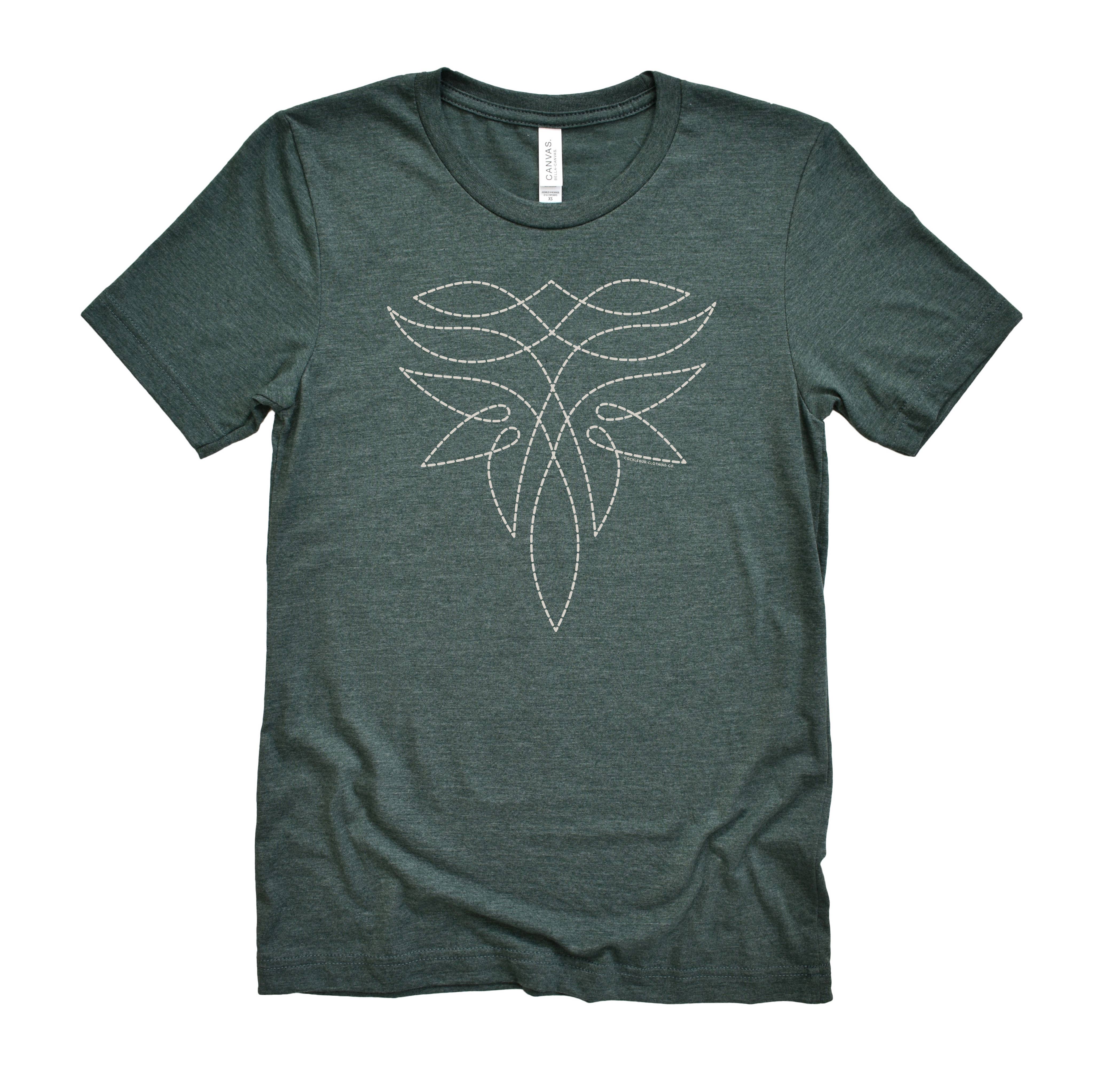 Cocklebur & Co. - Vendita all'ingrosso Maglietta stampata - Donna - T-shirt unisex con grafica di cuciture stile stivali da cowgirl2