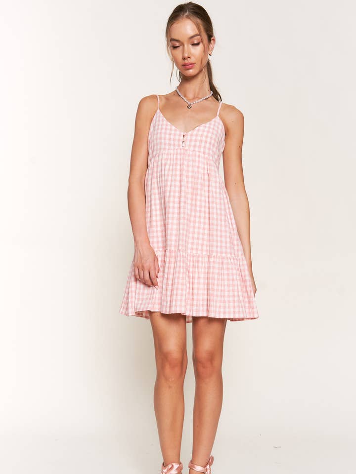 Pink Sleeveless Checkered Mini Dress for wholesale by In The Beginning
