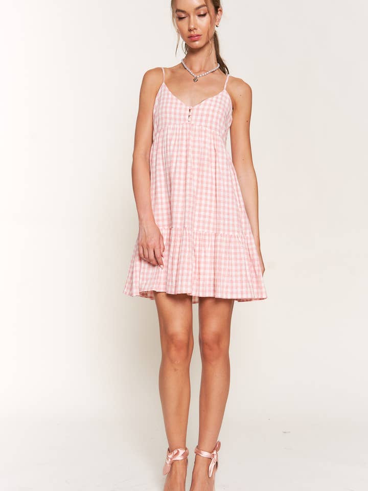 Mini abito rosa a quadretti senza maniche per la vendita all'ingrosso da parte di In The Beginning