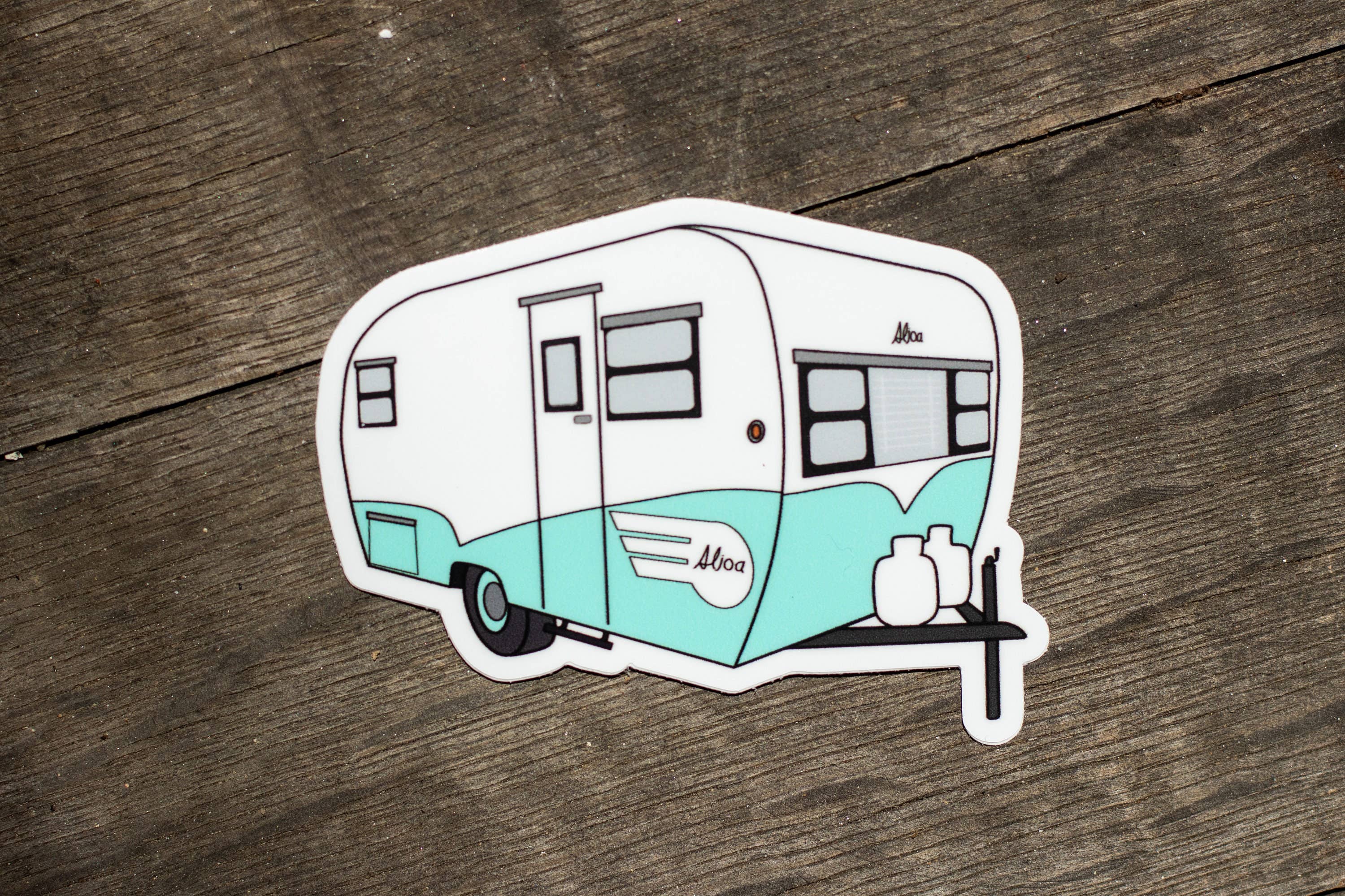 Extremely Retro – wholesale Klistermärke – Vintage Trailer Klistermärke - 1960-talet Turkos Blå Aljoa Travel3