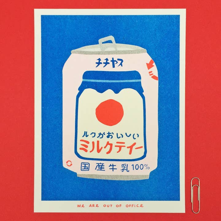 We are out of office - Wholesale Art Print - A risograph print of a japanese can of milky tea