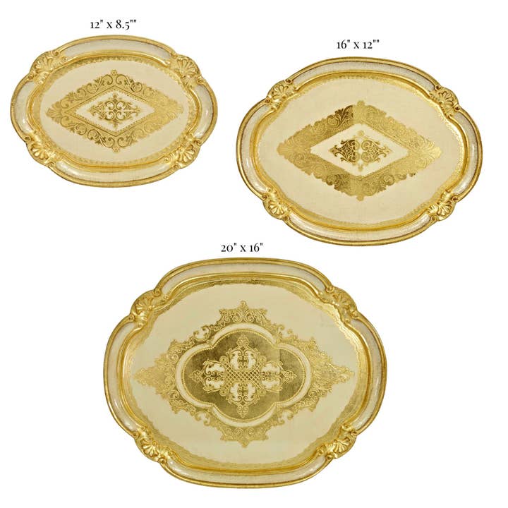 Via Graceffo – Engroshandel Pyntebakke – Florentinsk udskåret træ oval bakke, flere farver og størrelser10