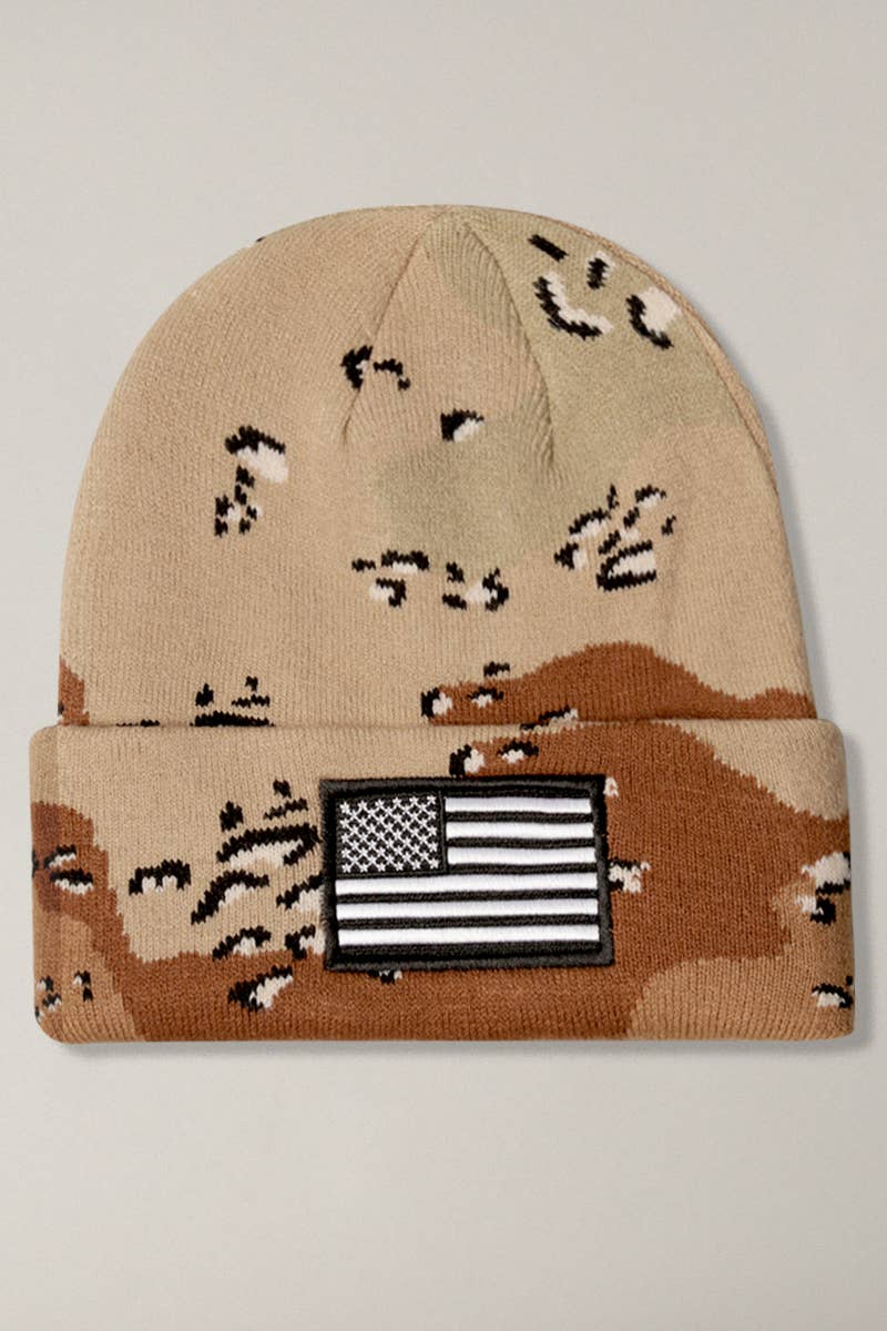 Fashion City - Venta al por mayor Gorro de lana - Unisex - Gorro de camuflaje con parche bordado de bandera de EE. UU.2