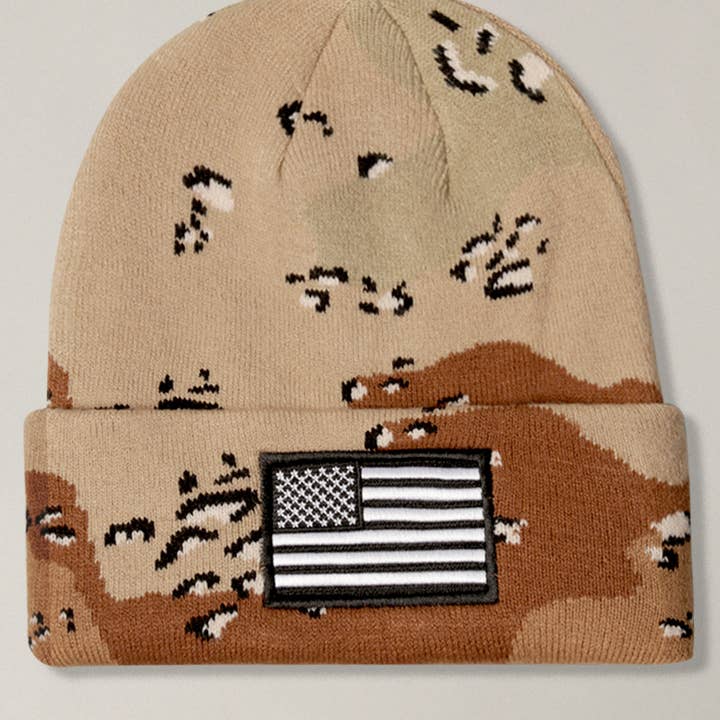 Fashion City - Wholesale Beanie - Unisex - USA Flag Embroidery Patch Cuff Camo Beanie Hat9